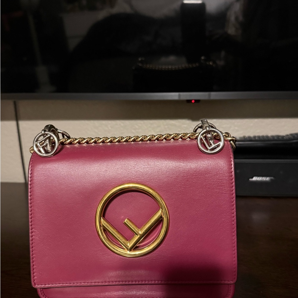 Fendi Magenta Crossbody Bag with Gold Accents